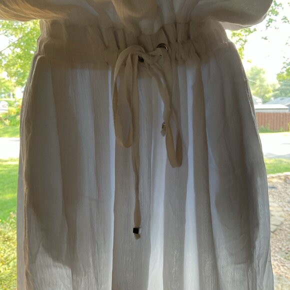 White Strapless Maxi Jumpsuit With Elastic Waist & Tie Belt Size M - Picture 9 of 11